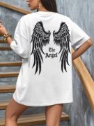 Baskılı Oversize Bisiklet Yaka T-shirt - Beyaz resmi